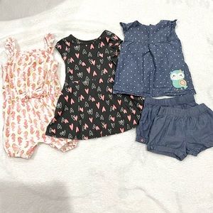 18M lot - Romper, dress, shirt and 2 pairs shorts (Carter’s, Cat & Jack)